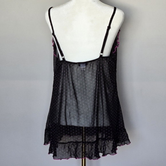 Y2K 90s Vintage Rampage Babydoll Sheer Mesh Polka-Dot Black Lace Cami Top - Picture 2 of 12